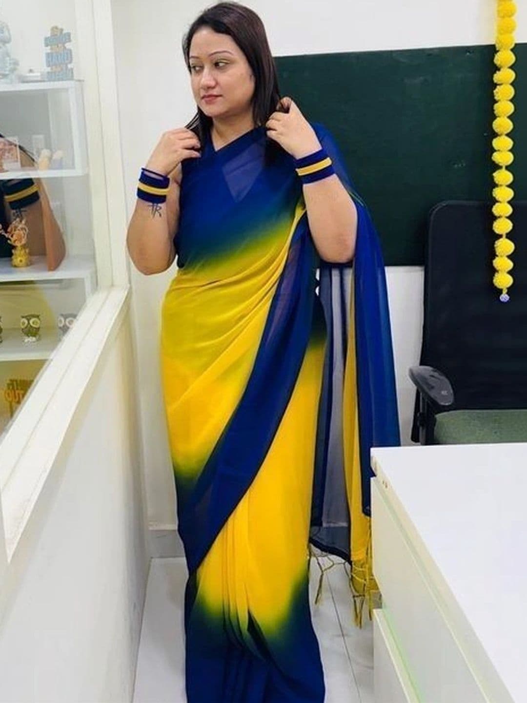 ANJAVI FASHION Ombre Poly Georgette Fusion Saree - view 1