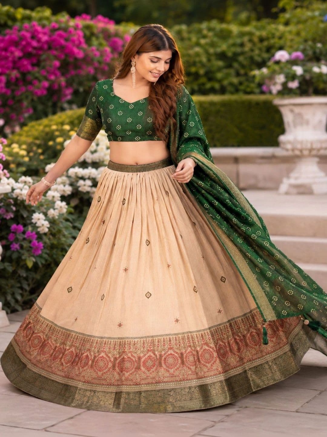House of Pataudi Semi-Stitched Lehenga & Unstitched Blouse With Dupatta thumbnail 3