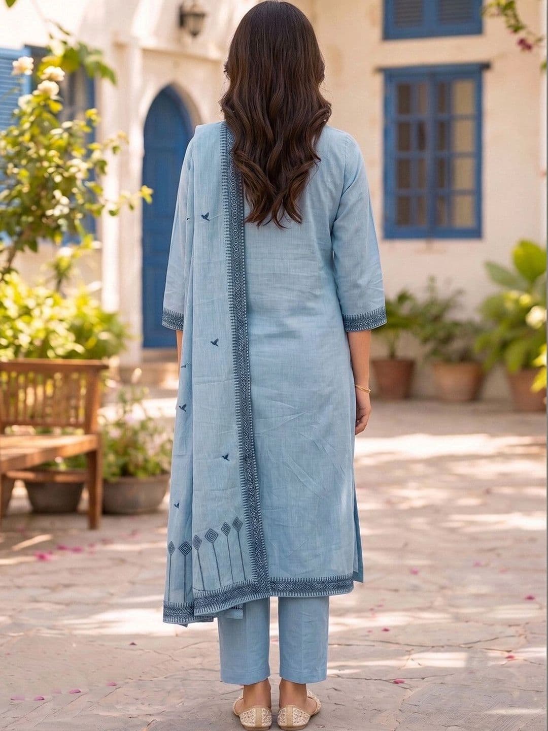 SKYLEE Women Ethnic Motifs Printed Regular Pure Cotton Kurta with Trousers & With Dupatta thumbnail 5