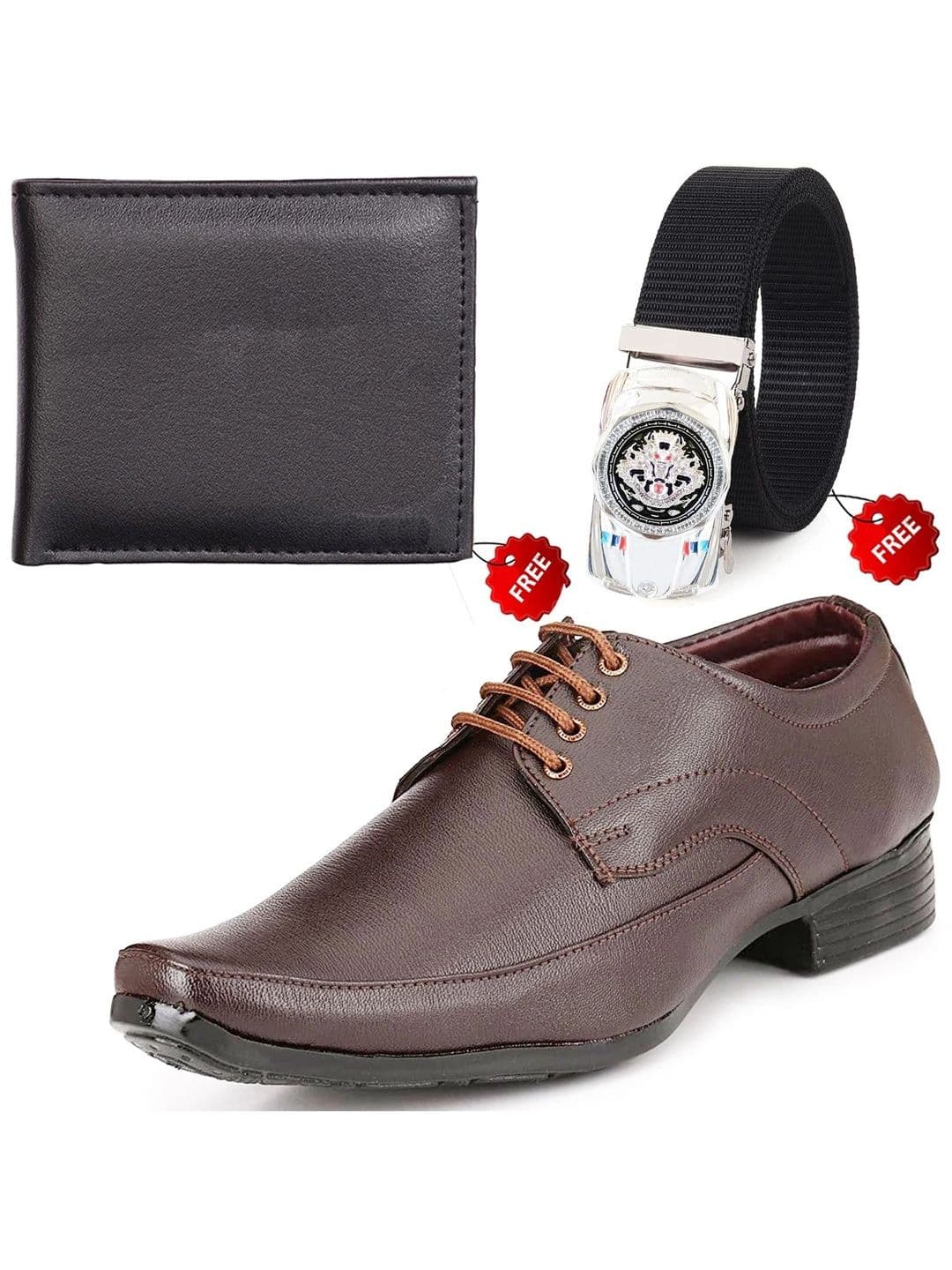 Vitoria Men Textured Square-Toe Lace-Up Formal Shoes with Free Belt & Wallet thumbnail 3