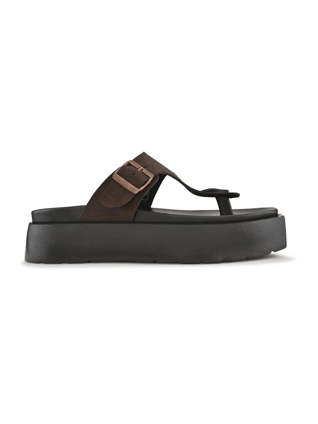 San Frissco Men Suede Brown Buckle Toe-Loop Sandals with Cushioned Footbed Slip-On thumbnail 7