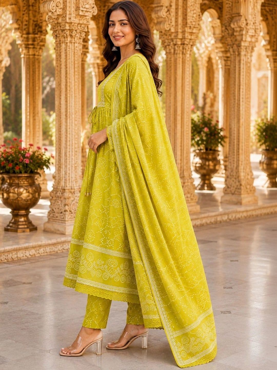 UNISETS Women Ethnic Motifs Printed Regular Thread Work Pure Cotton Kurta with Trousers & With Dupatta thumbnail 2
