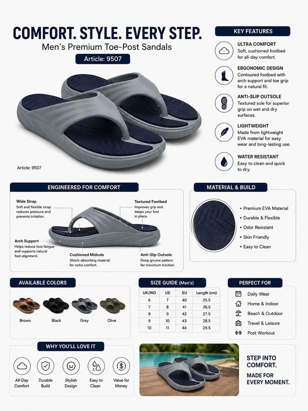 HYPR FIT Pro HydraHype Solid EVA V-Strap Cushioned Arch Support Slippers thumbnail 2