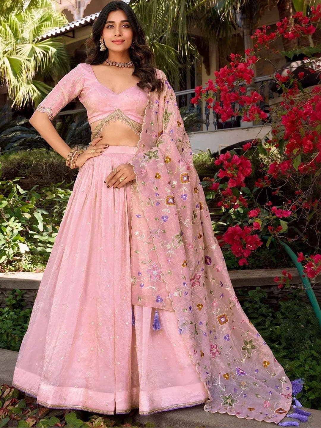 Kedar Fab Embroidered Thread Work Semi-Stitched Lehenga & Unstitched Blouse With Dupatta - view 1