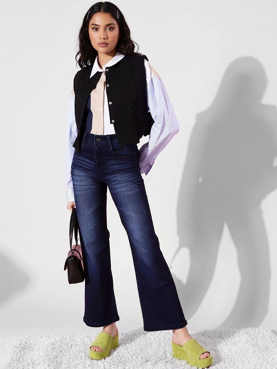 Mast & Harbour Women's Navy blue Bootcut Mid rise Regular Stretchable Denim Jeans thumbnail 4