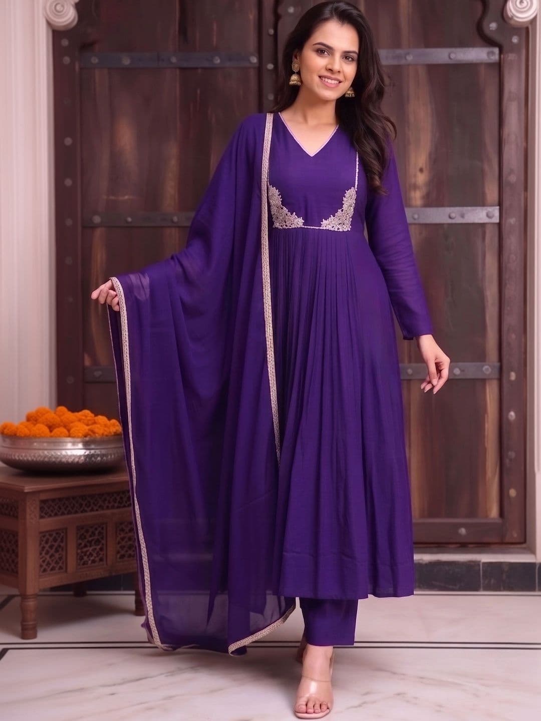 House Of Nazakat Women Ethnic Motifs Embroidered Regular Chanderi Silk Kurta with Palazzos & With Dupatta thumbnail 2
