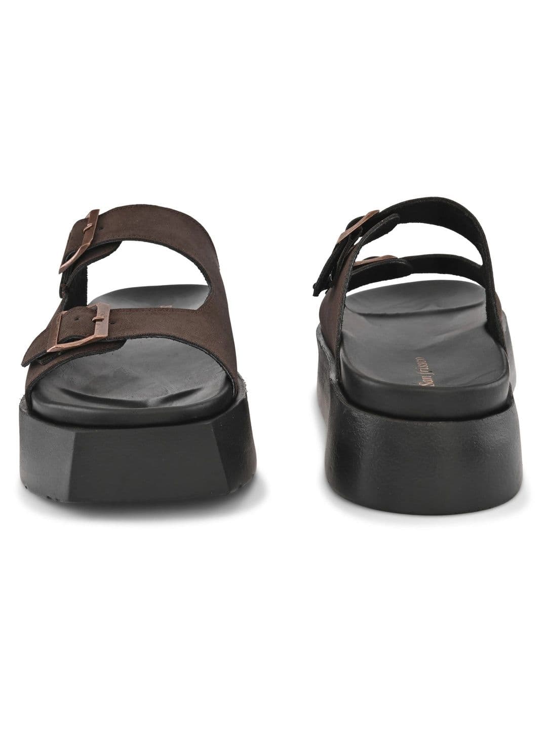 San Frissco Men Brown Suede Double Buckle Sandals with Cushioned Footbed & Chunky Sole thumbnail 7