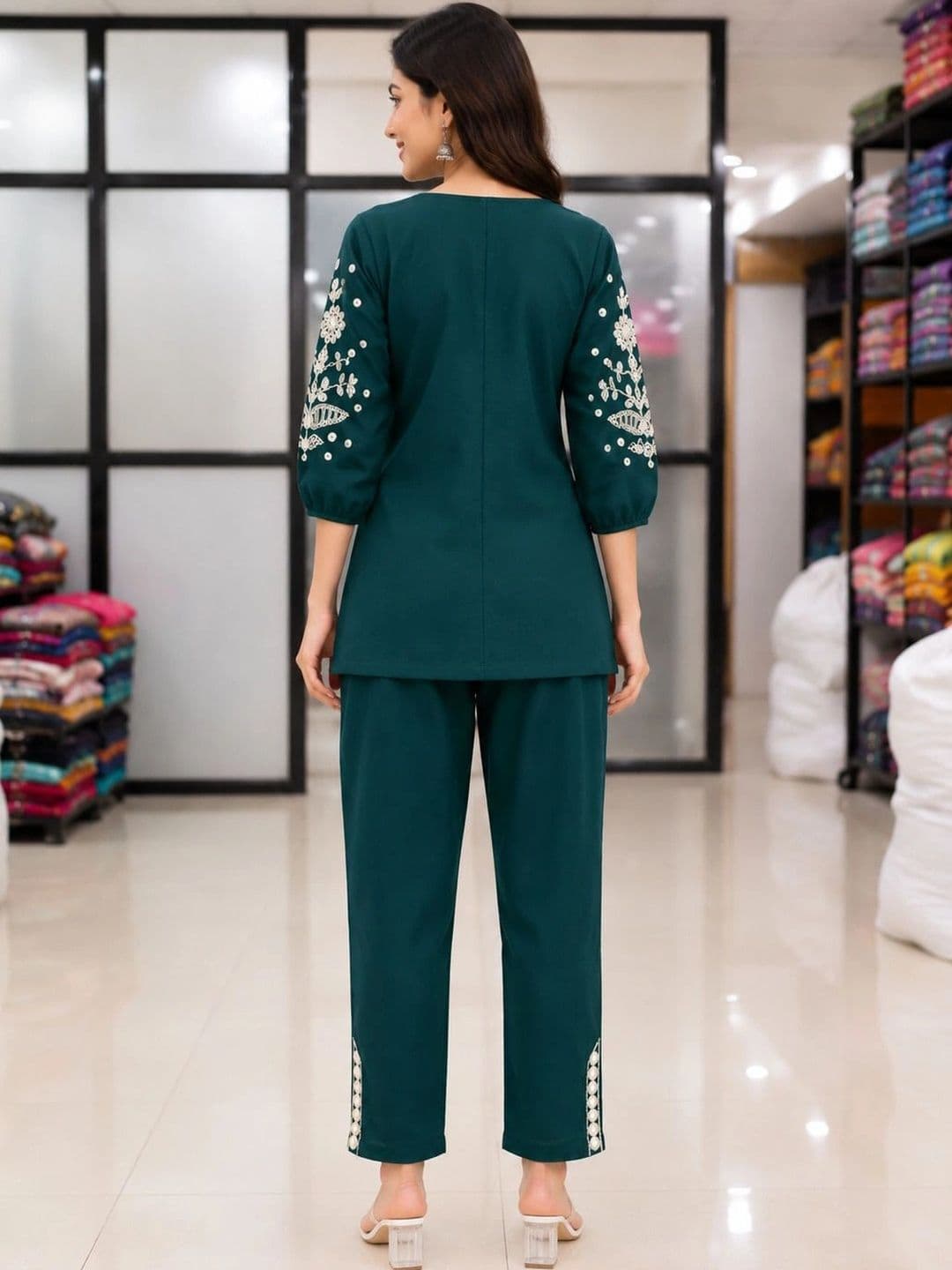 all about you Women Ethnic Motifs Embroidered Regular Thread Work Kurti with Trousers thumbnail 3