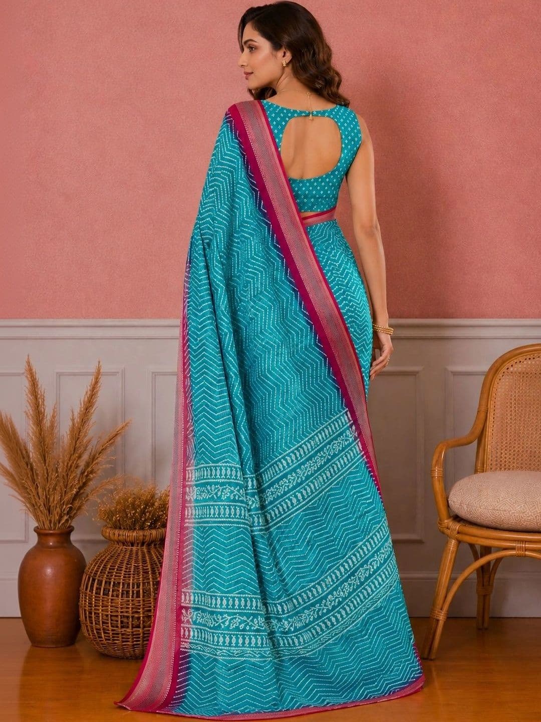 all about you Bandhani Silk Blend Designer Saree thumbnail 5