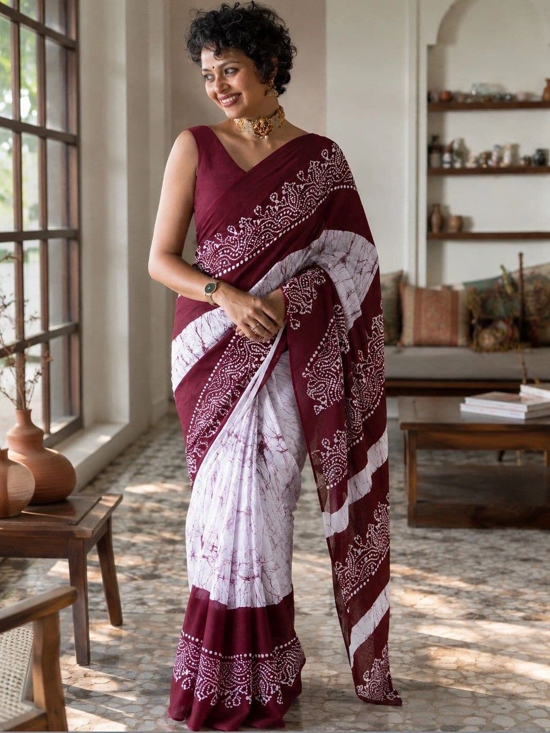Lovwear Batik Pure Cotton Handloom Ikat Saree thumbnail 2