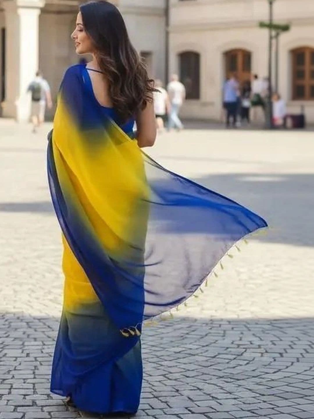 ANJAVI FASHION Ombre Poly Georgette Fusion Saree thumbnail 2