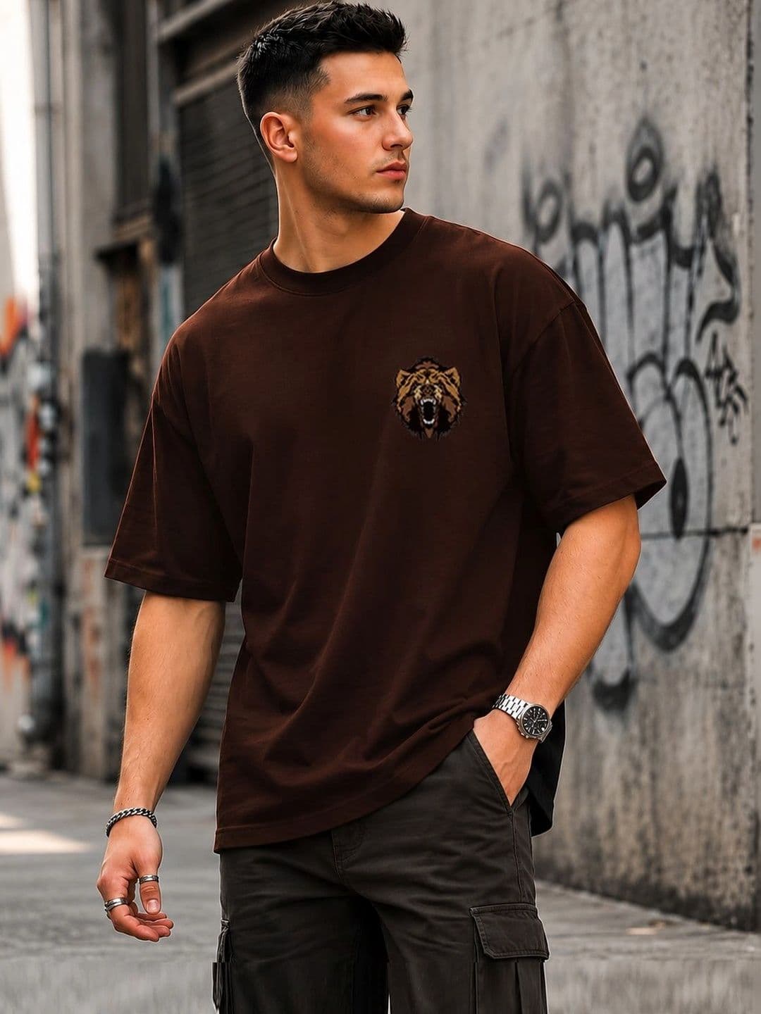 PANDA POPS Men Printed Drop-Shoulder Sleeves T-shirt thumbnail 5