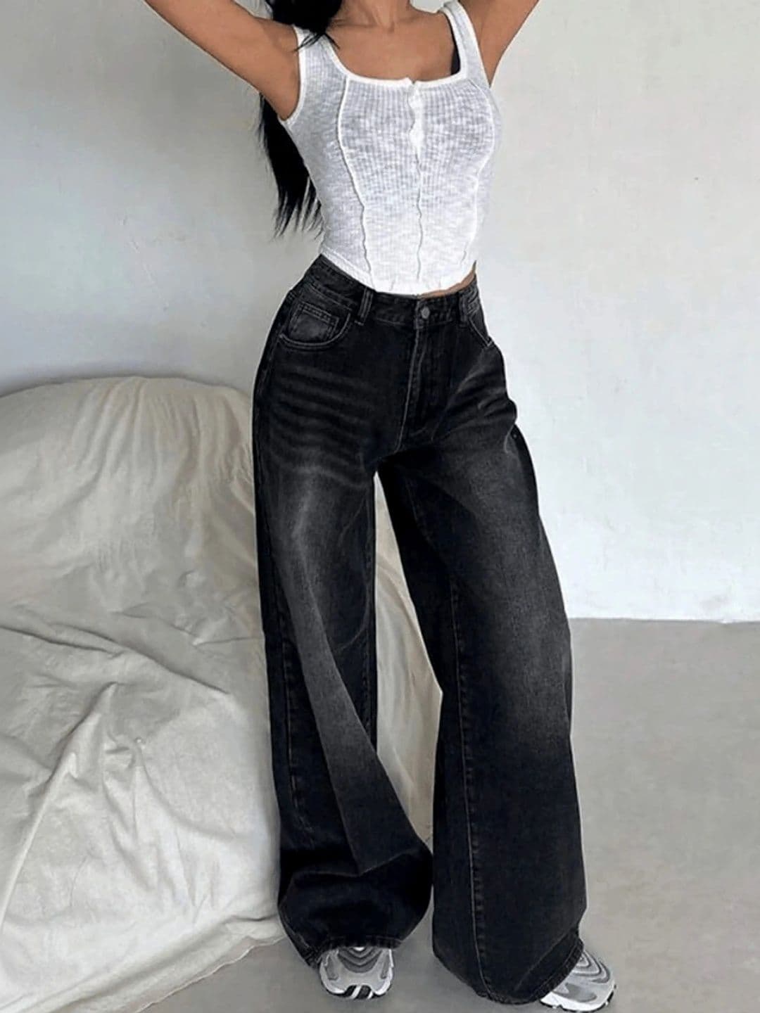 MERCEL Women Original Wide Leg High-Rise Low Distress Light Fade Stretchable Jeans thumbnail 5