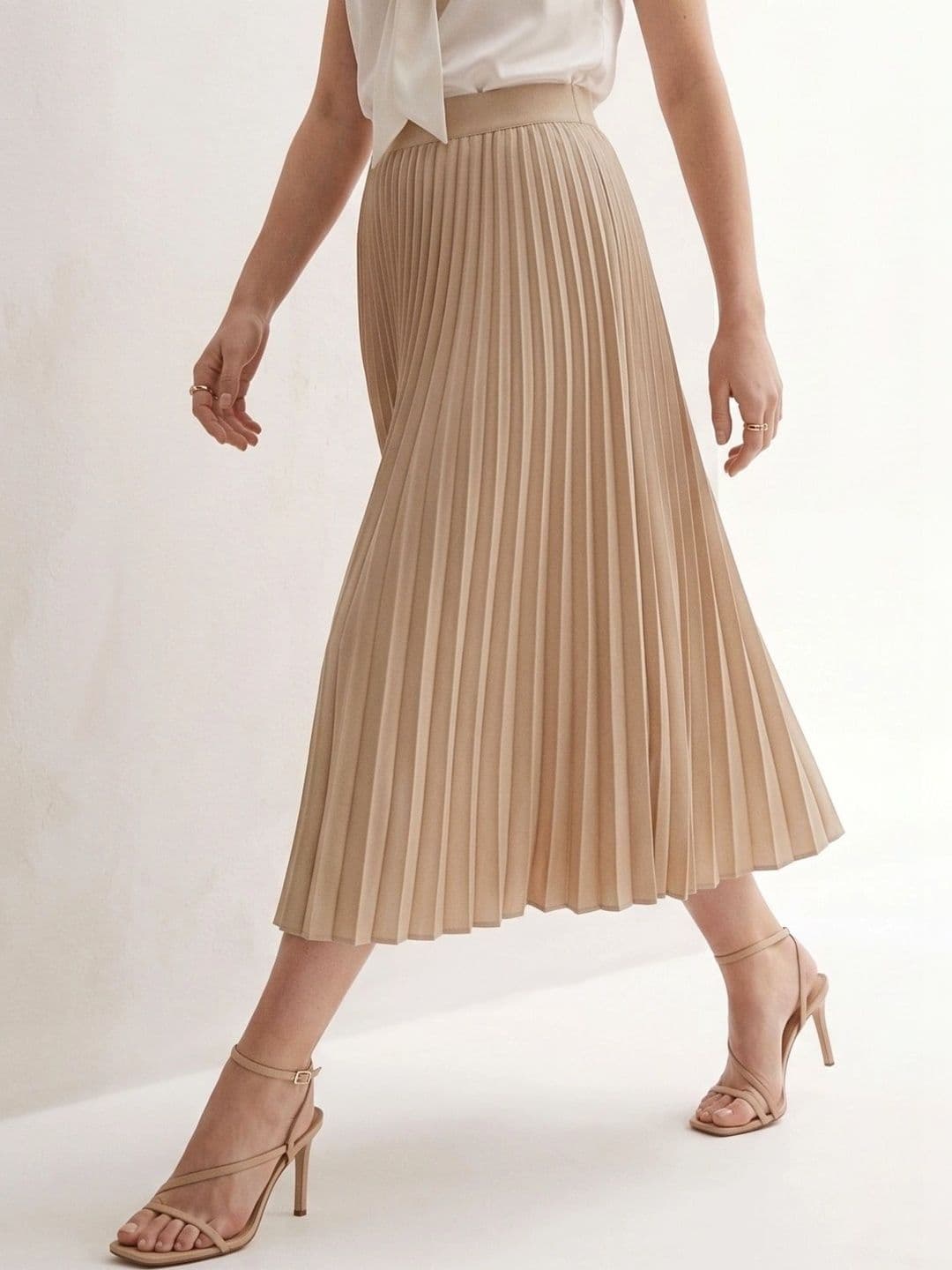 Outzidr Women Accordion Pleated Midi A-Line Skirt thumbnail 2
