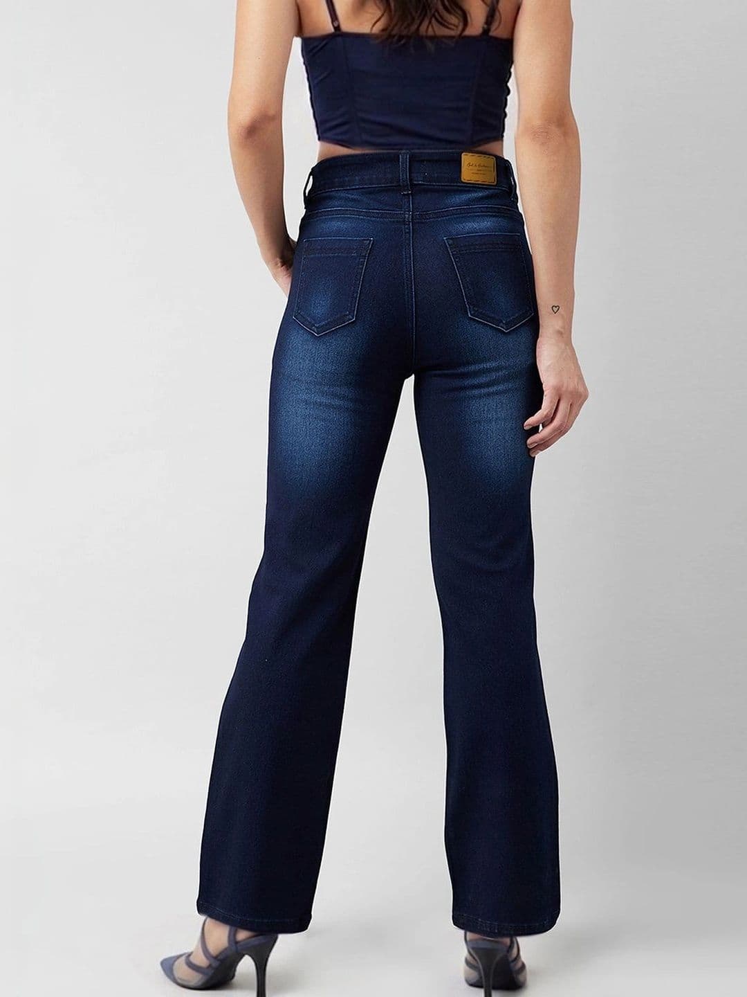 Mast & Harbour Women's Navy blue Bootcut Mid rise Regular Stretchable Denim Jeans thumbnail 5