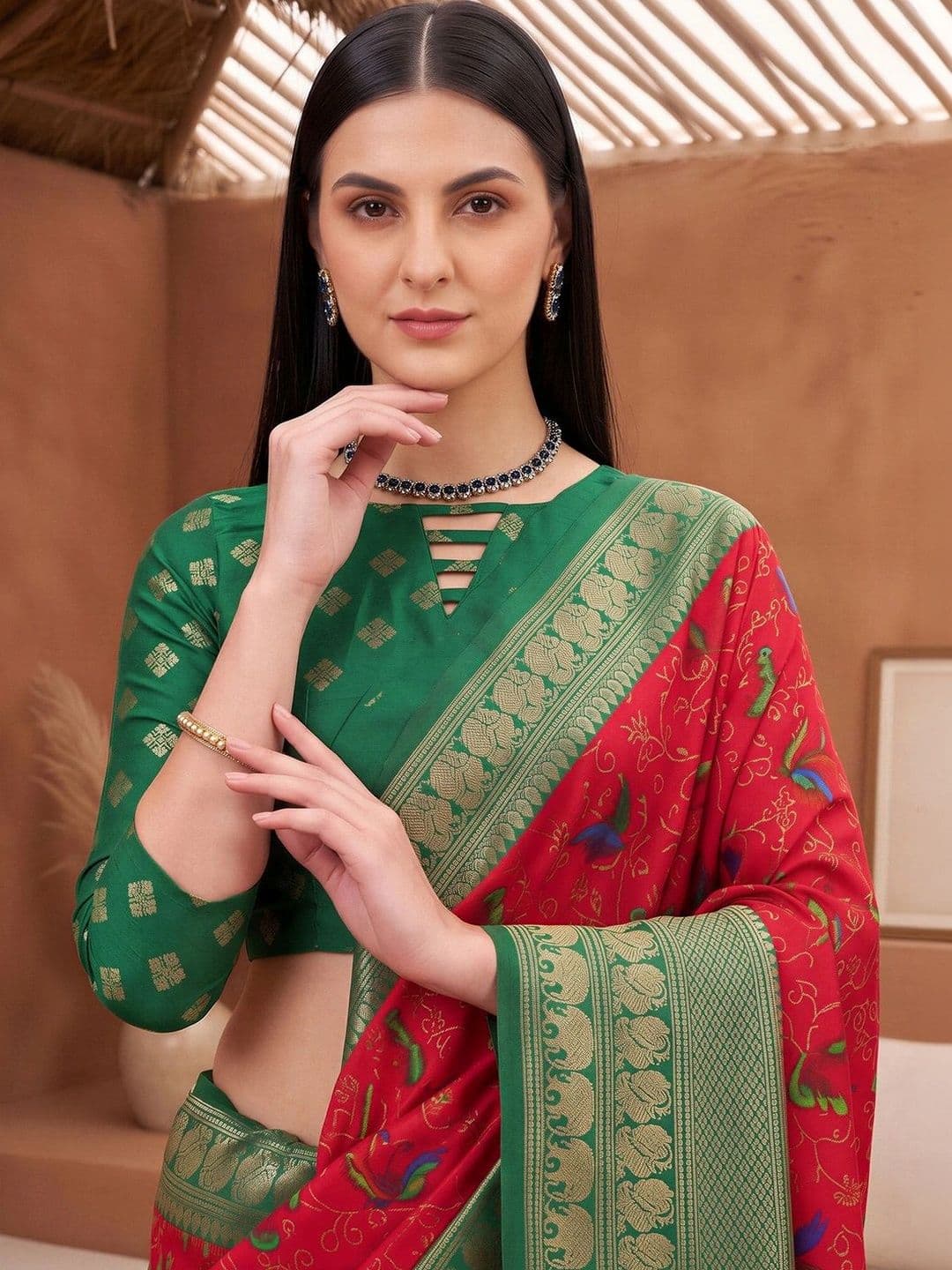 Anouk Embellished Zari Designer Banarasi Saree thumbnail 3