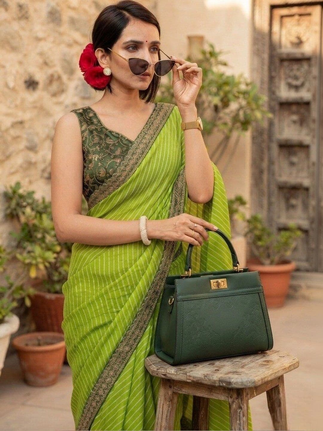 Mf Texo Striped Embroidered Poly Georgette Saree thumbnail 2