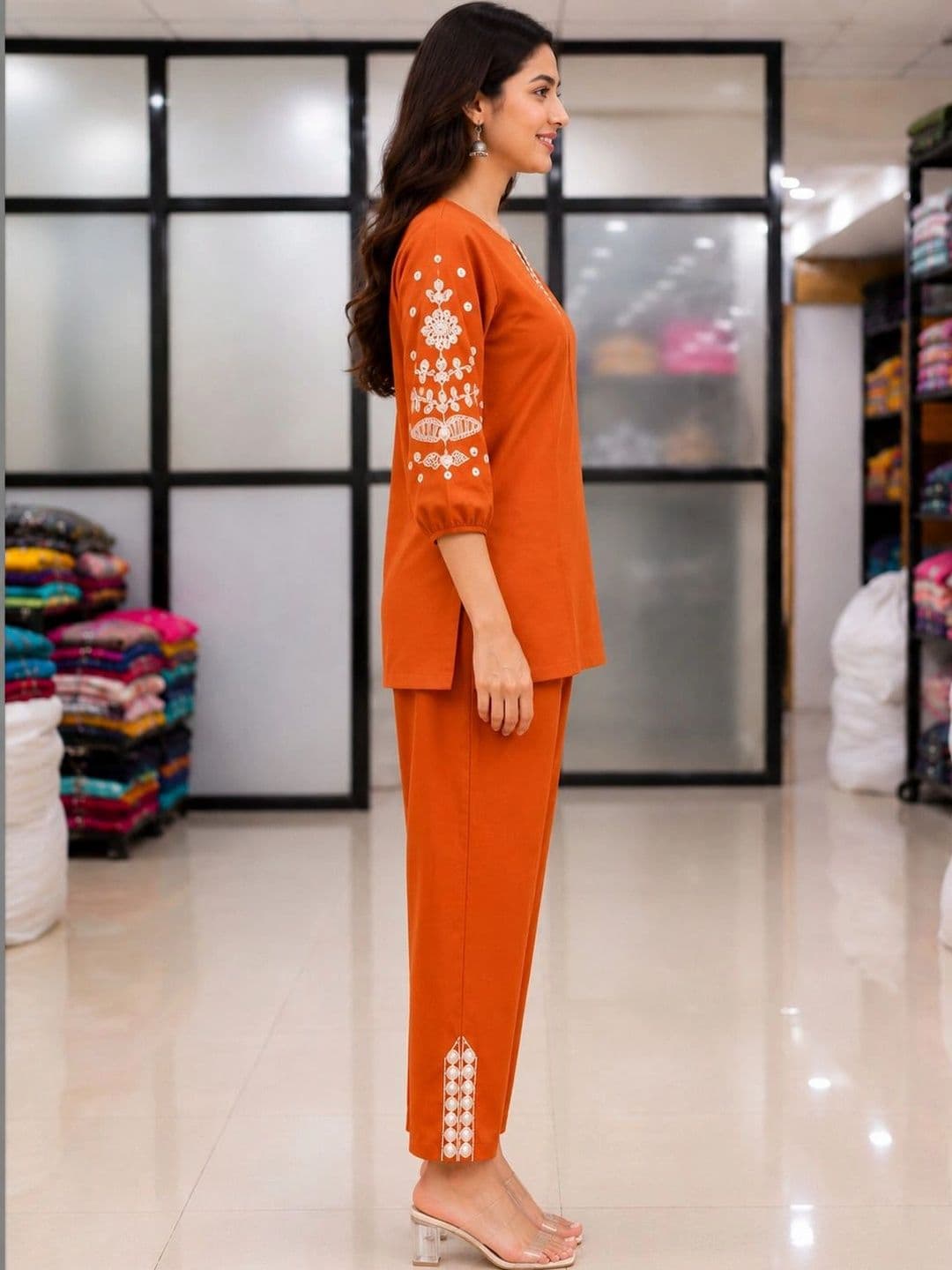 all about you Women Ethnic Motifs Embroidered Regular Thread Work Kurti with Trousers thumbnail 3