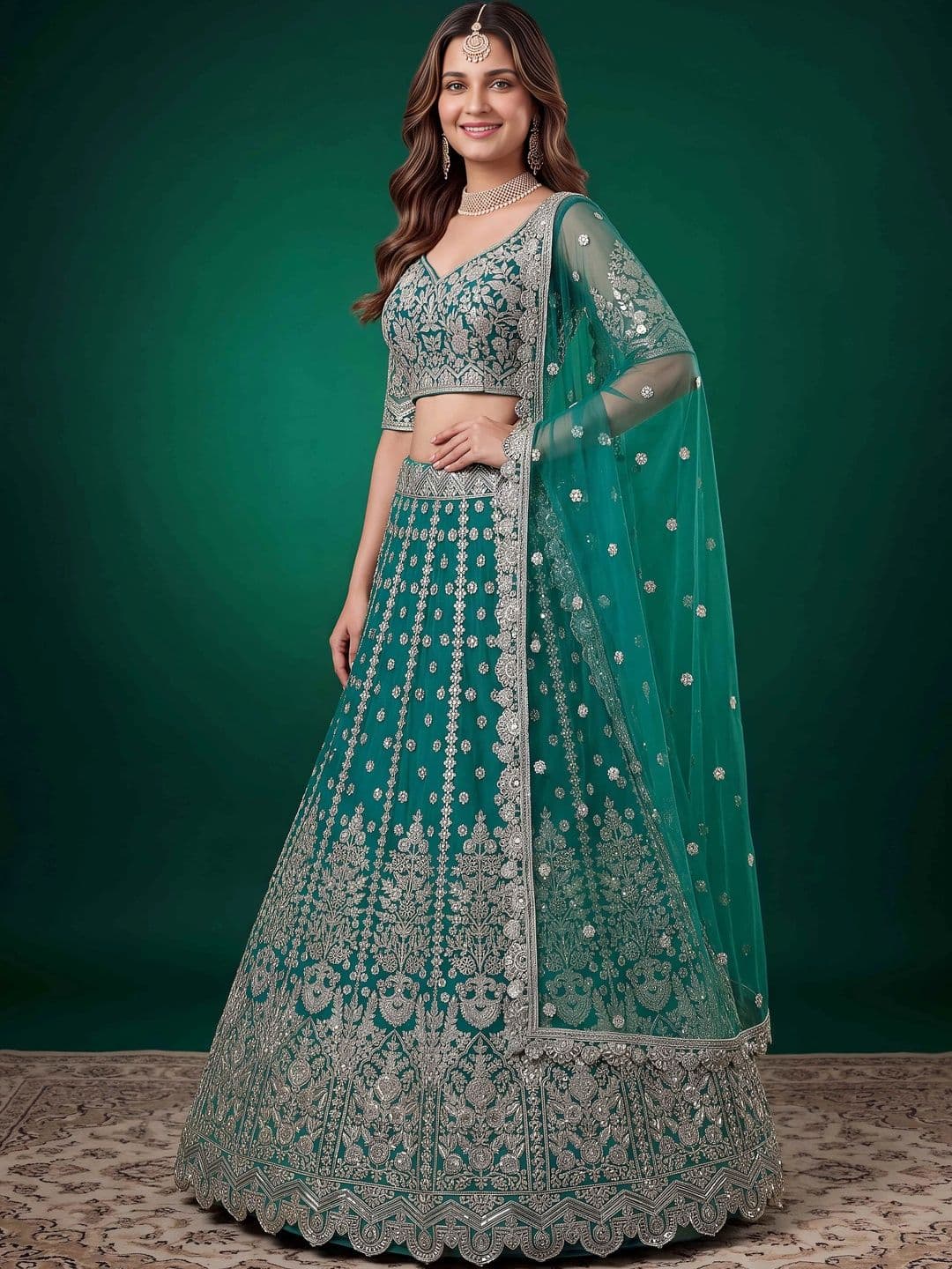 FABPIXEL Embroidered Semi-Stitched Lehenga & Unstitched Blouse With Dupatta thumbnail 3