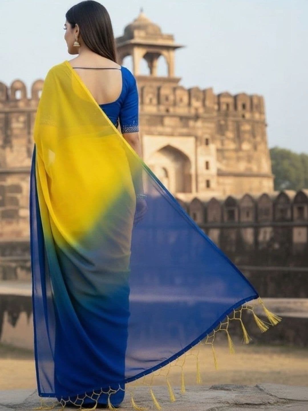 ANJAVI FASHION Ombre Poly Georgette Fusion Saree thumbnail 5