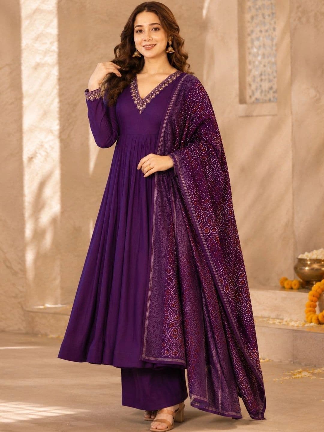 Sangria Women Ethnic Motifs Empire Thread Work Kurta with Palazzos & With Dupatta - view 1