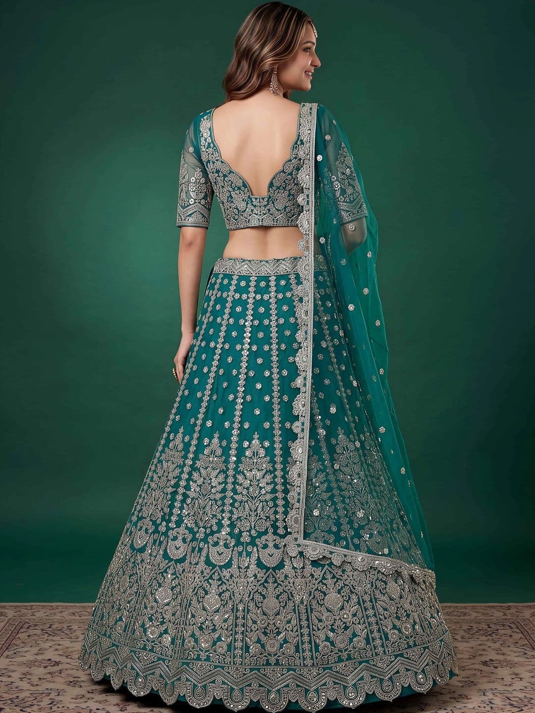 ETHNIC PLUS Embroidered Semi-Stitched Lehenga & Unstitched Blouse With Dupatta thumbnail 4