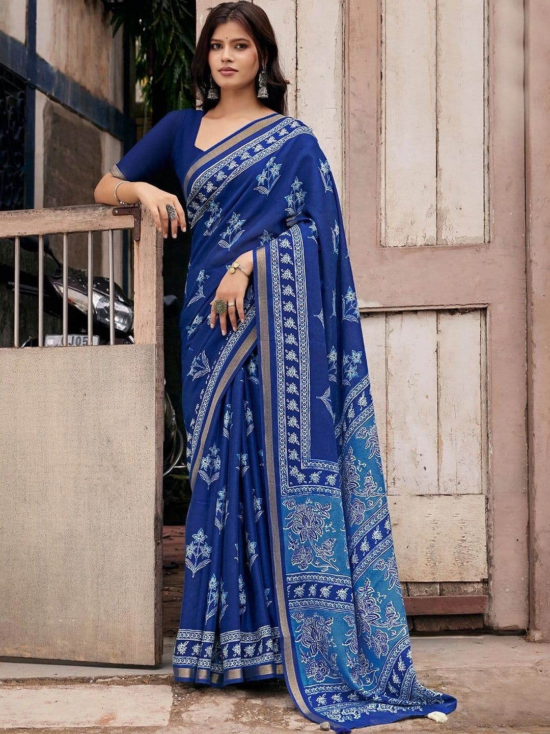 Mitera Floral Designer Block Print Saree - view 1