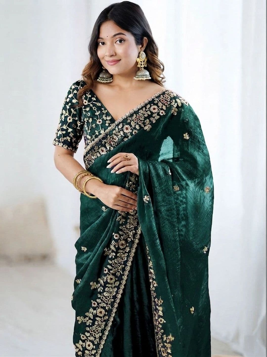 CLEMIRA Embellished Embroidered Art Silk Heavy Work Saree thumbnail 5