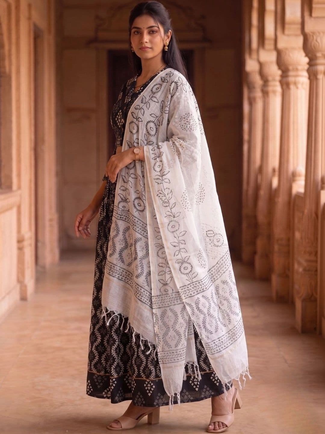 Avishya Printed Block Print Ready to Wear Lehenga & Blouse With Dupatta thumbnail 4