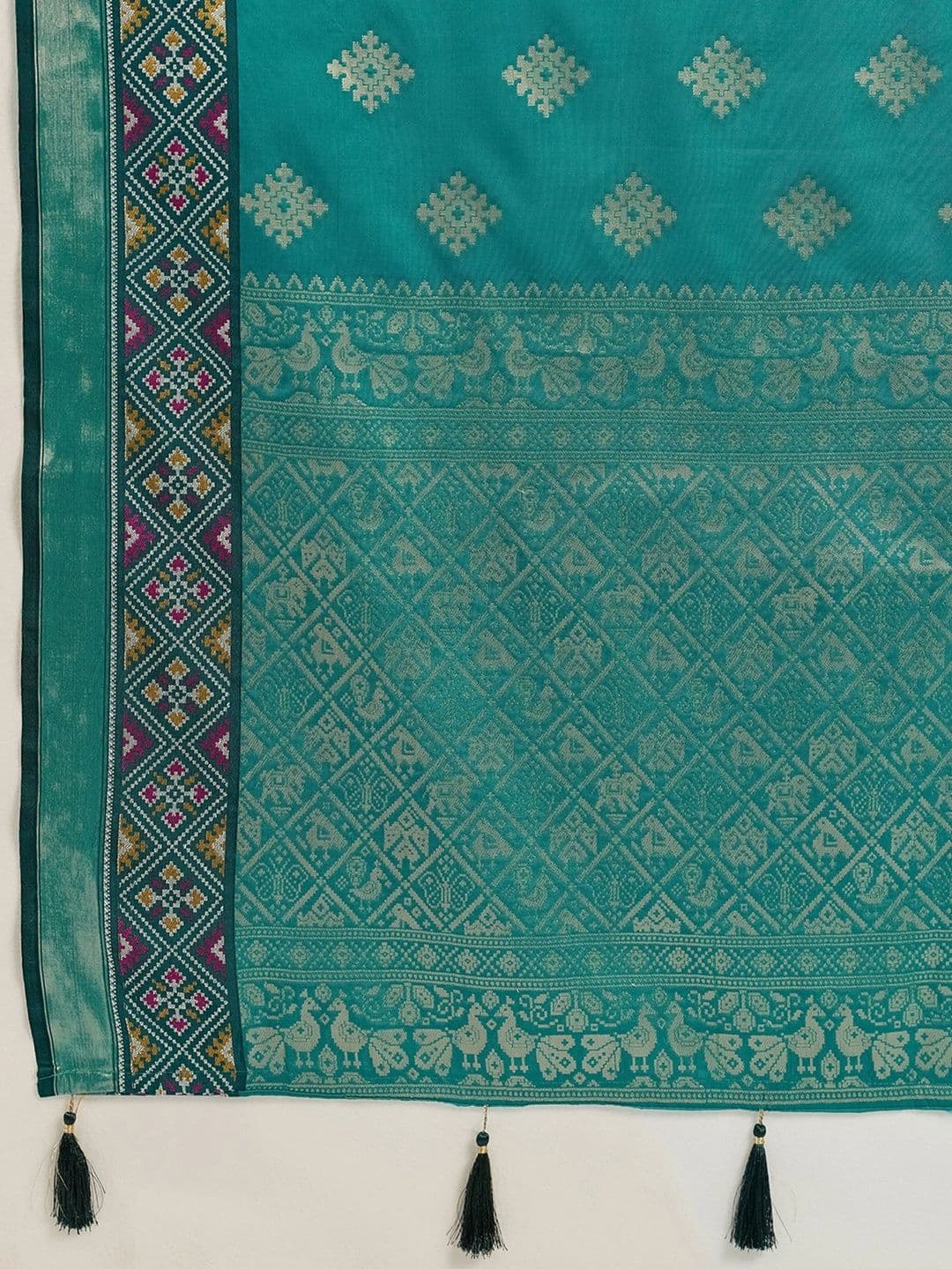 PBS PRINTS Embellished Zari Silk Blend Designer Patola Saree thumbnail 7