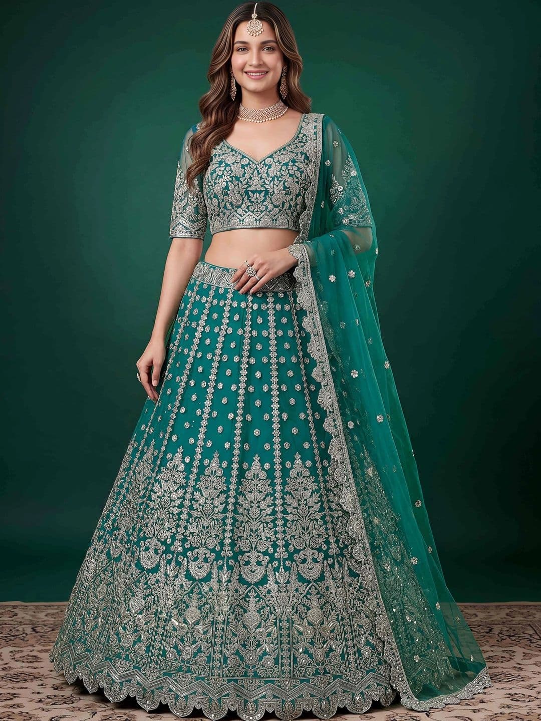 ETHNIC PLUS Embroidered Semi-Stitched Lehenga & Unstitched Blouse With Dupatta - view 1