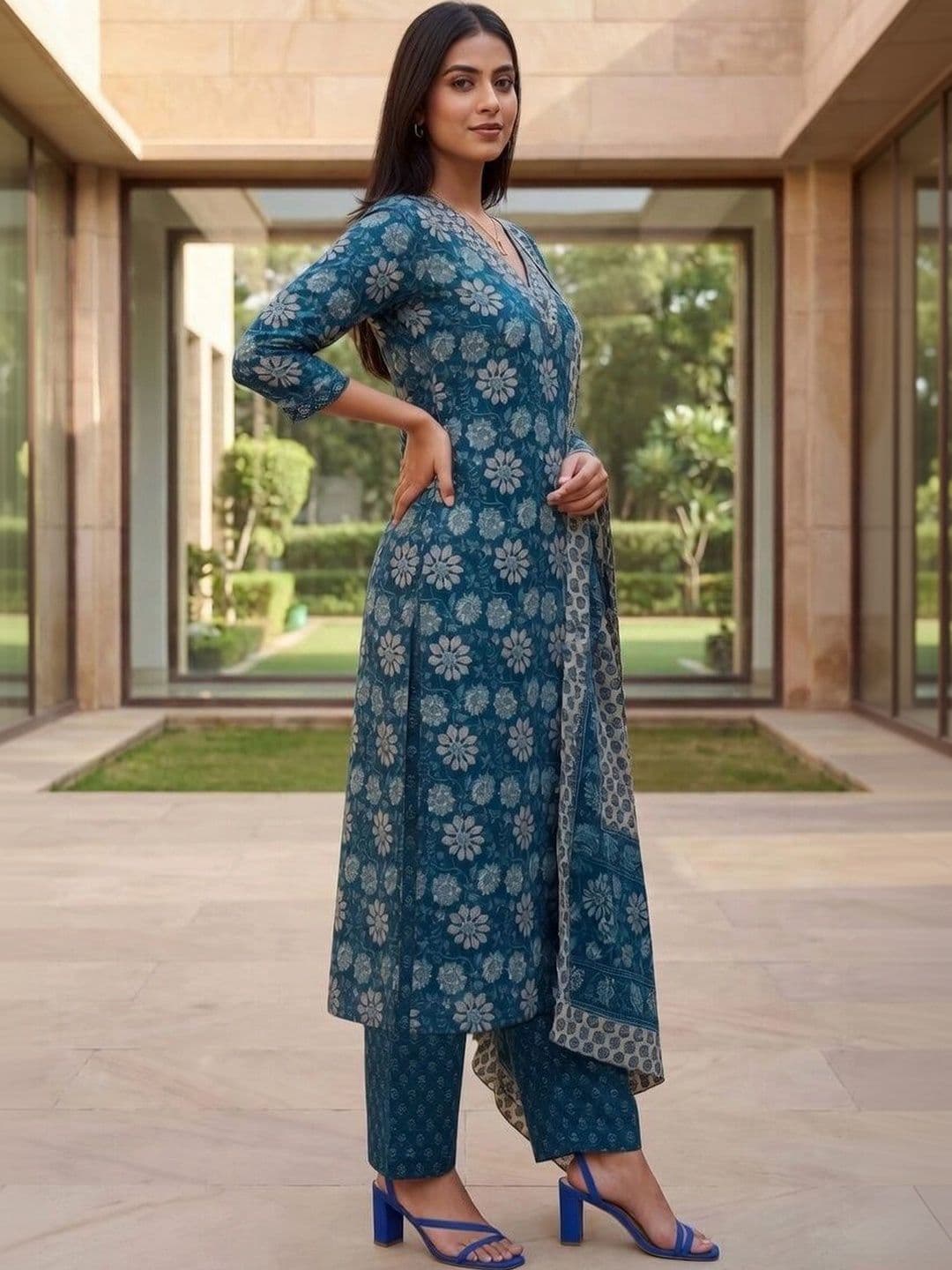Moda Rapido Women Floral Printed Regular Kurta with Palazzos & With Dupatta thumbnail 4