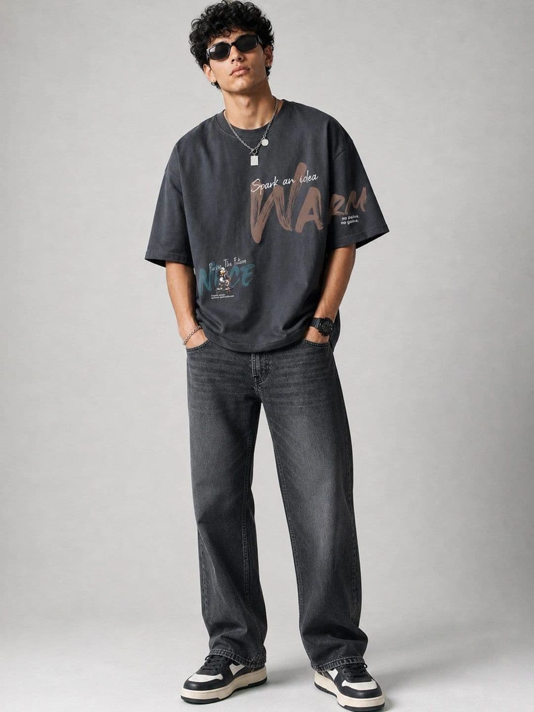 Suo Men Typography Printed Drop-Shoulder Sleeves T-shirt thumbnail 3