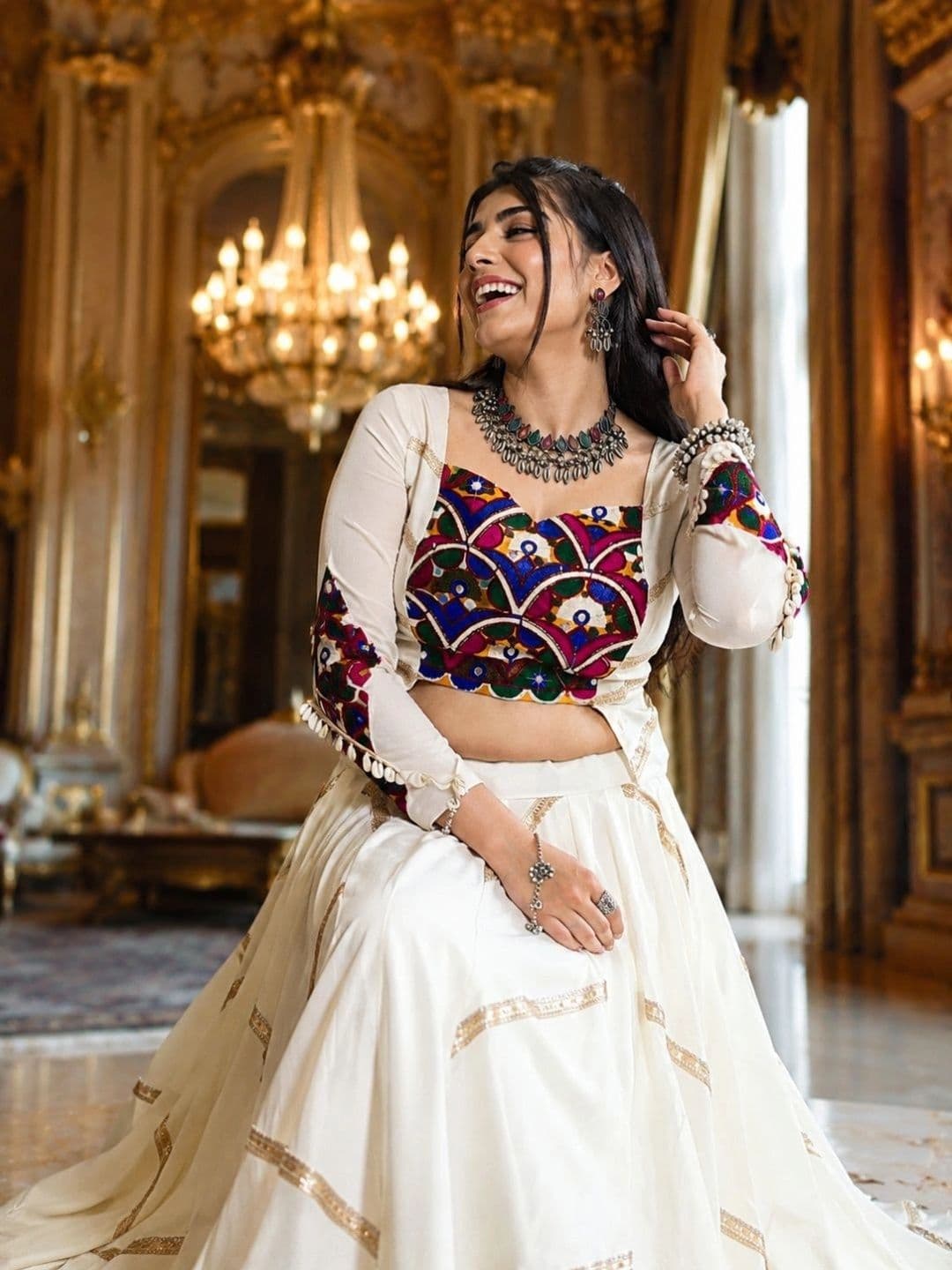 House of Pataudi Embroidered Thread Work Semi-Stitched Lehenga & Unstitched thumbnail 2