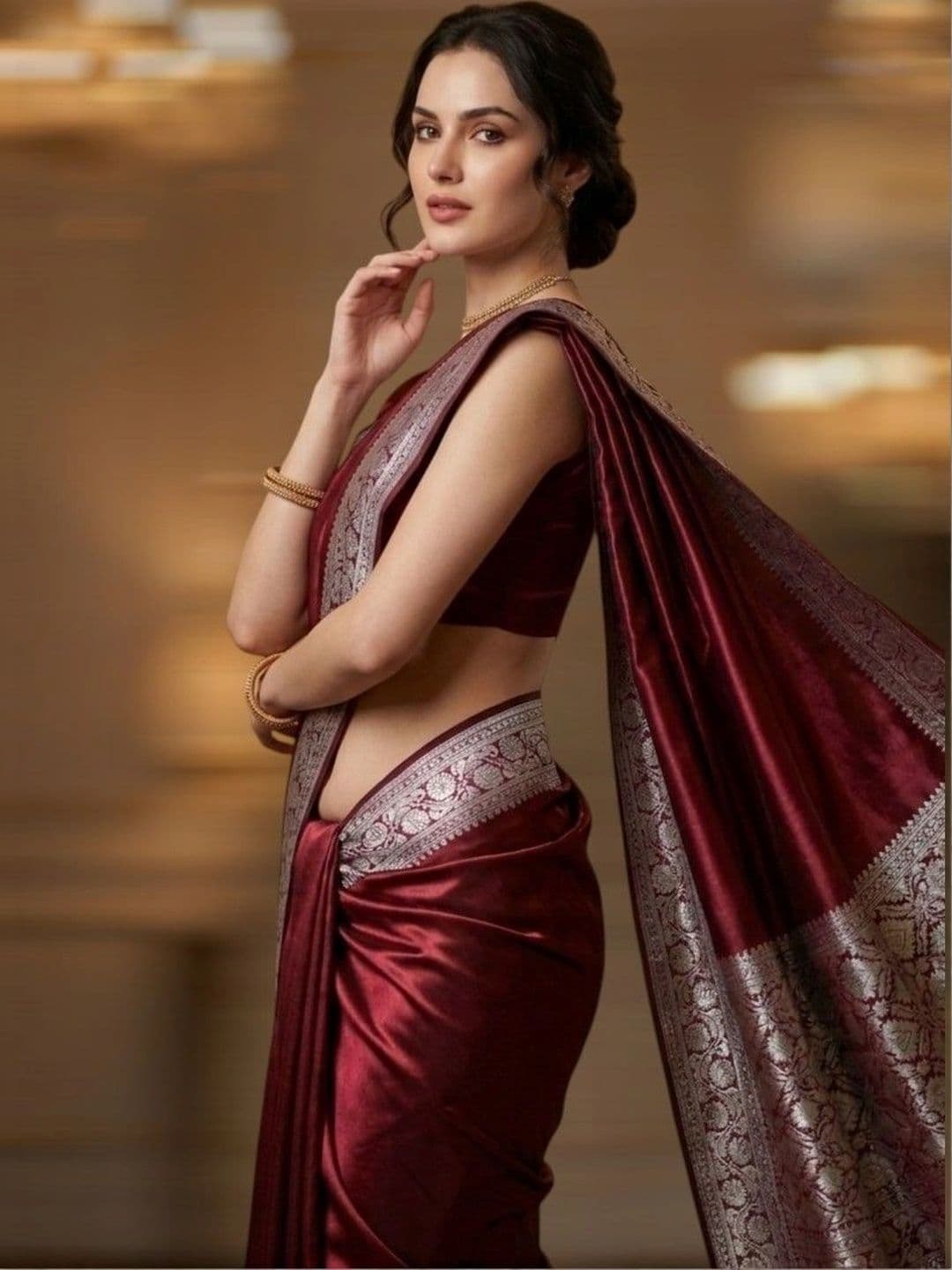 EEFA FASHION Woven Design Zari Satin Banarasi Saree thumbnail 5