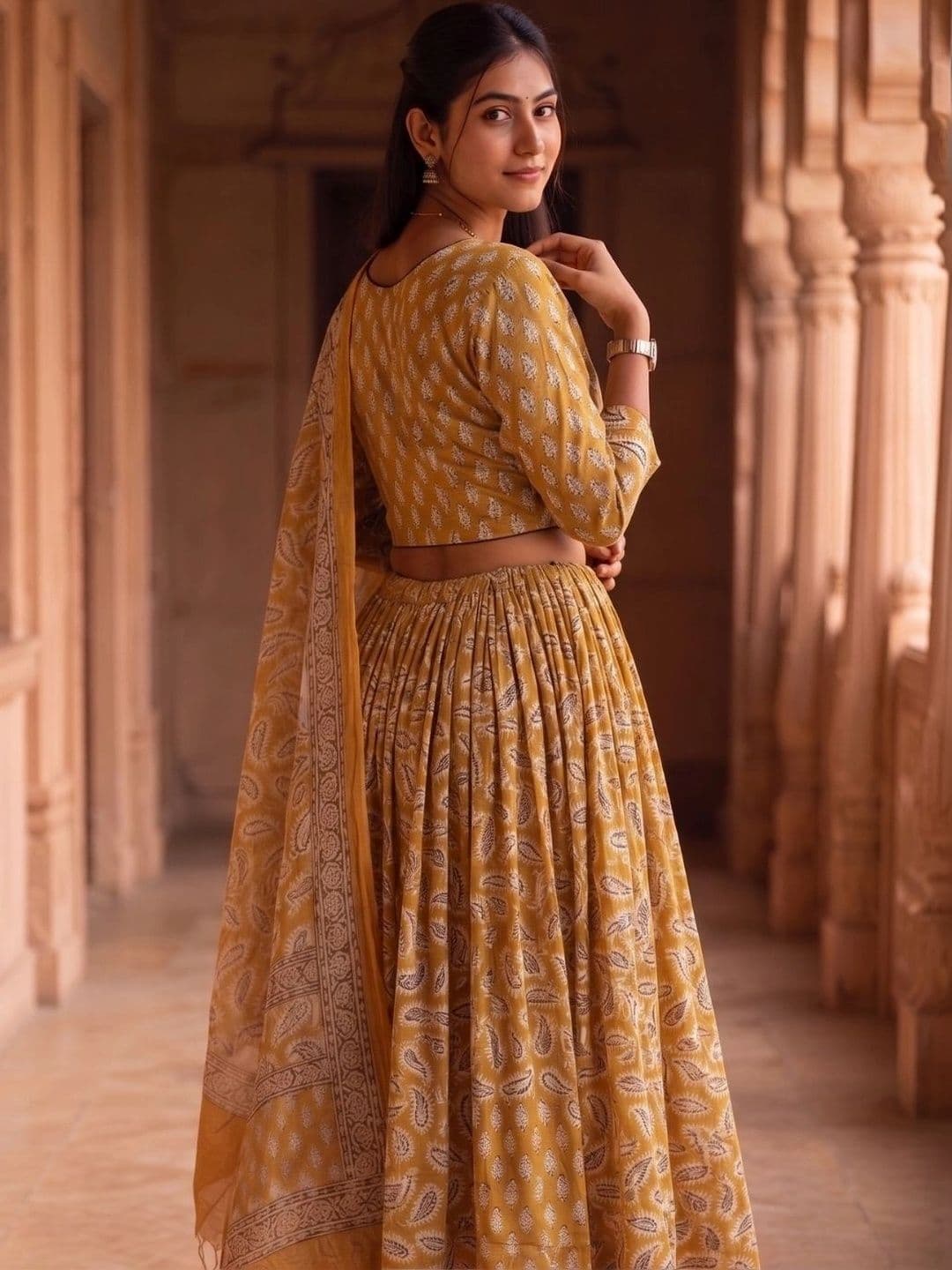 Avishya Printed Block Print Ready to Wear Lehenga & Blouse With Dupatta thumbnail 6