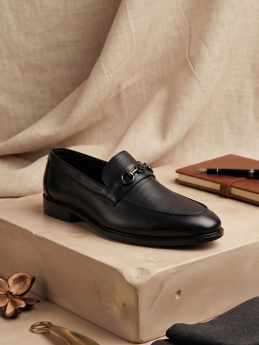 HERE&NOW Men Textured PU Round Toe Slip-On Formal Loafers thumbnail 6