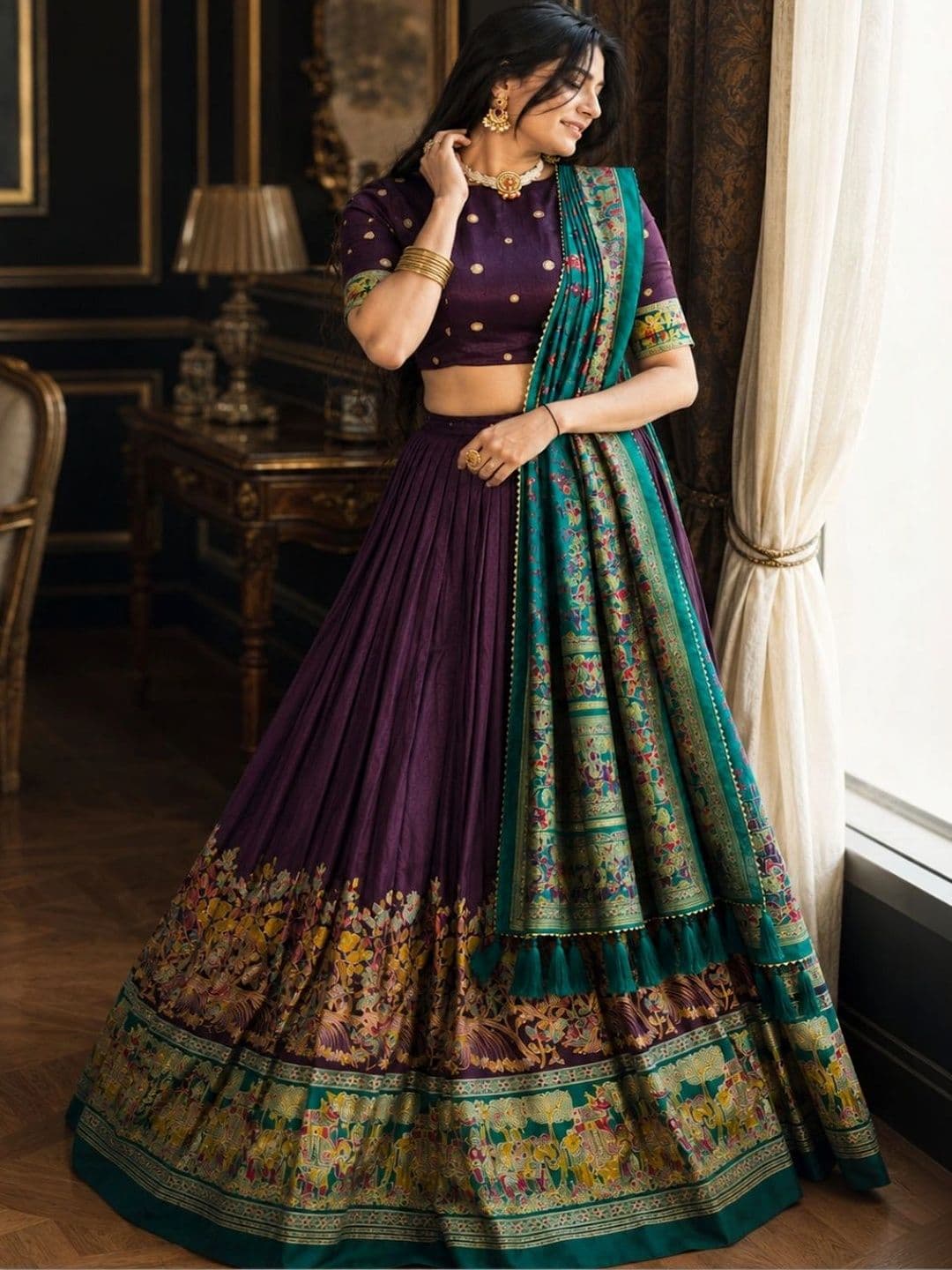 House of Pataudi Embroidered Semi-Stitched Lehenga & Unstitched Blouse With Dupatta thumbnail 3