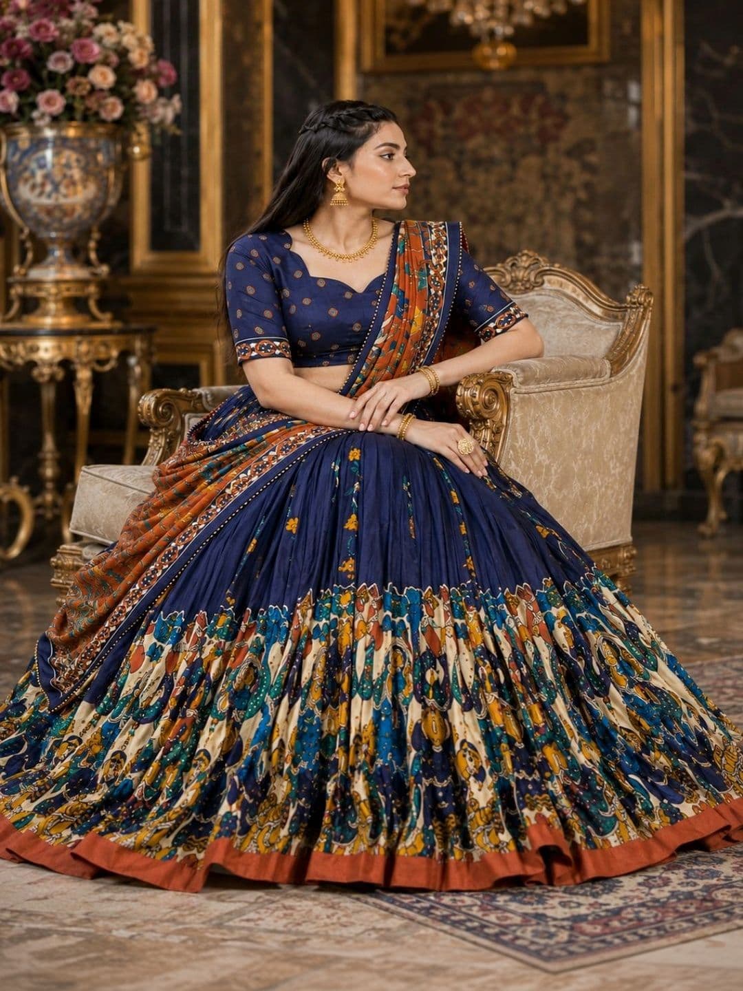 House of Pataudi Embroidered Semi-Stitched Lehenga & Unstitched Blouse With Dupatta thumbnail 5
