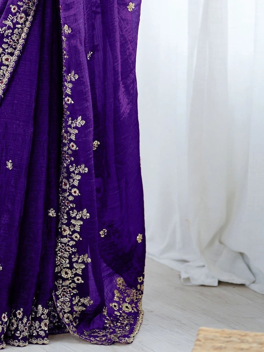 CLEMIRA Floral Zari Art Silk Heavy Work Saree thumbnail 4