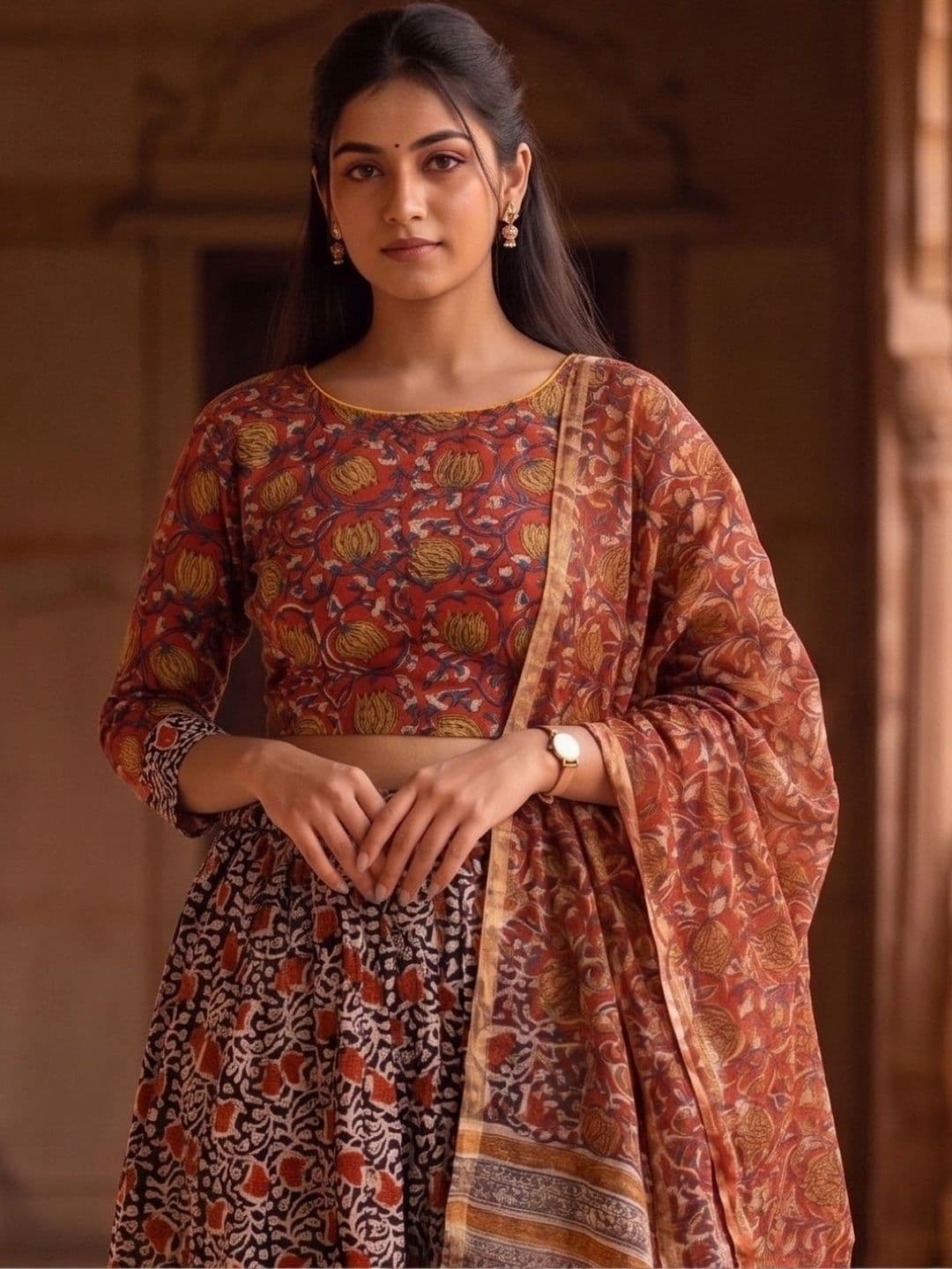 Avishya Printed Block Print Ready to Wear Lehenga & Blouse With Dupatta thumbnail 4