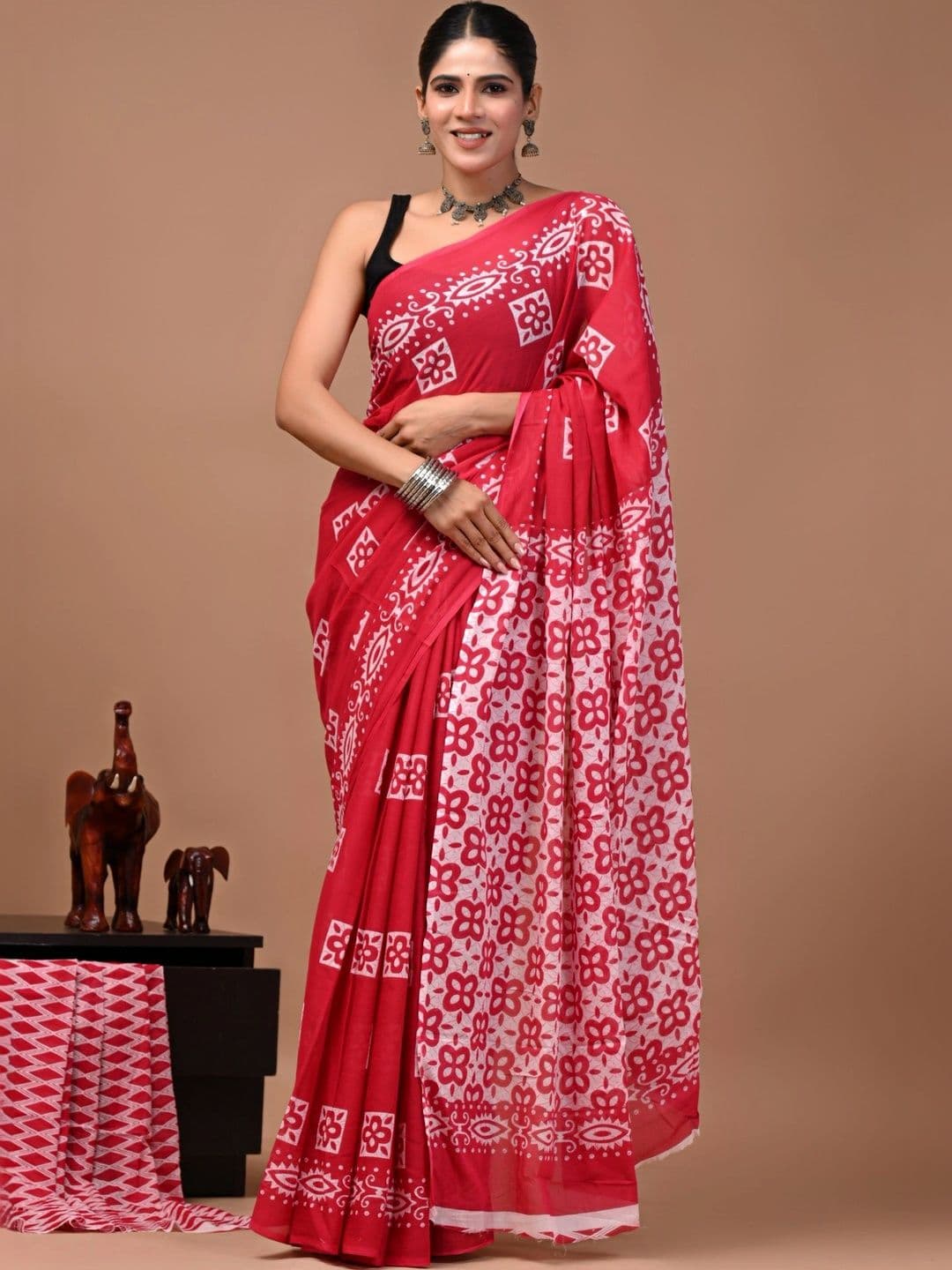 Anouk Ethnic Motifs Pure Cotton Block Print Saree - view 1