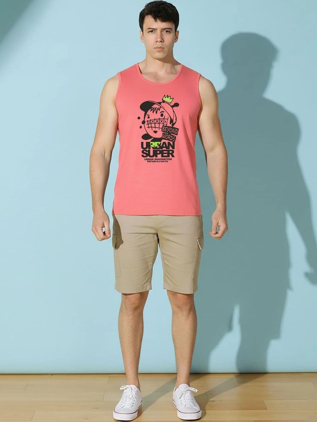 SLOWLORIS Men Pack of 2 Solid & Printed Sleeveless T-Shirts thumbnail 6