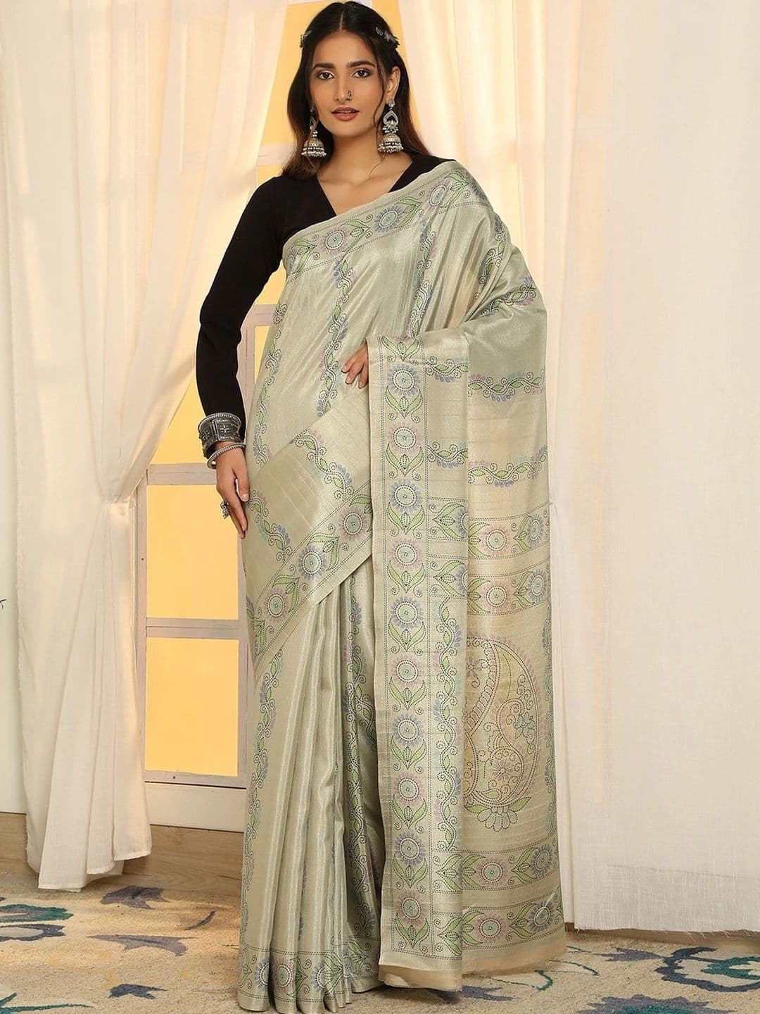 Garden Vareli Women Ethnic Motifs Embroidered Pure Linen Saree - view 1