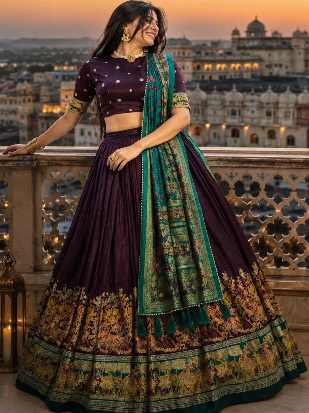 House of Pataudi Embroidered Semi-Stitched Lehenga & Unstitched Blouse With Dupatta thumbnail 2