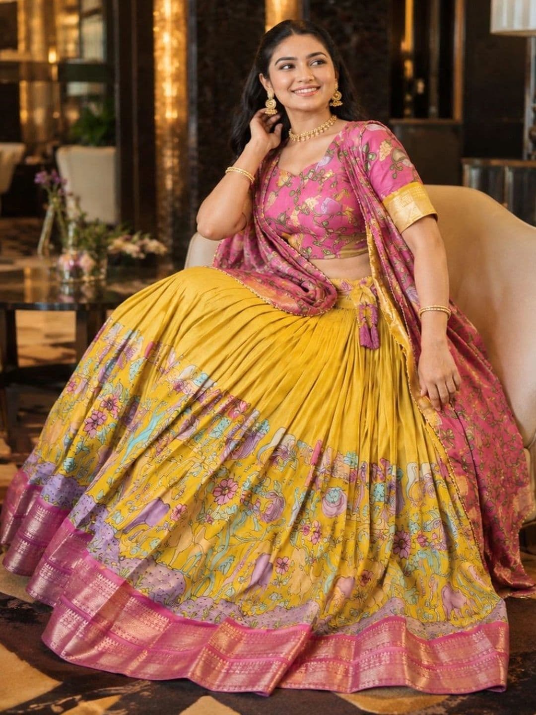 House of Pataudi Printed Semi-Stitched Lehenga & Unstitched Blouse With Dupatta thumbnail 5
