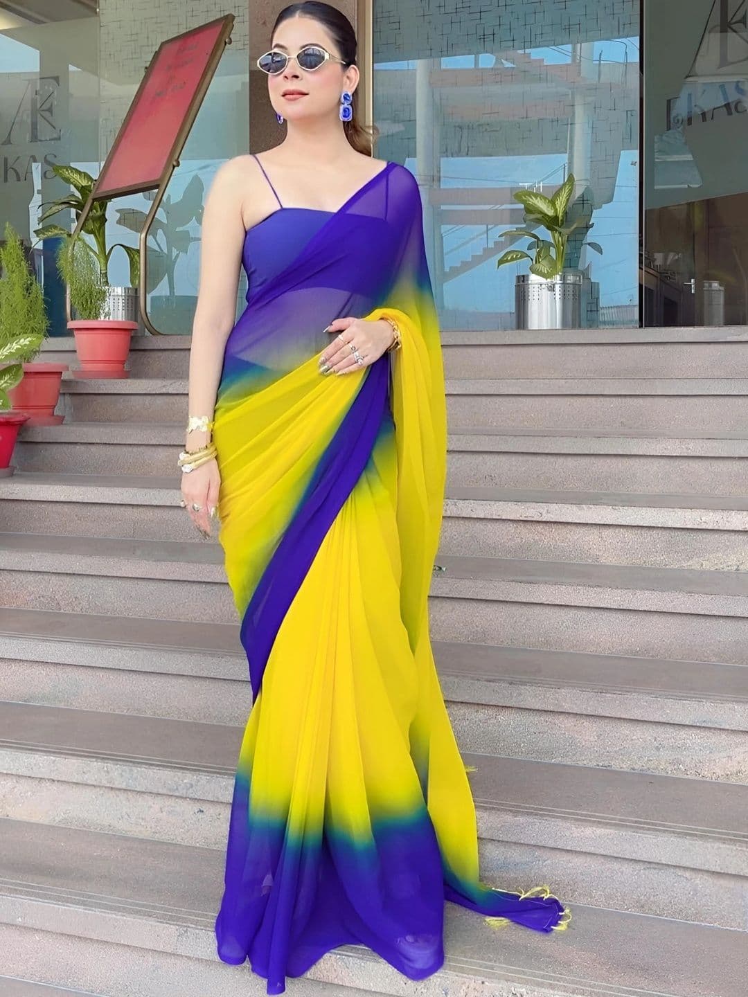 ANJAVI FASHION Ombre Poly Georgette Fusion Saree thumbnail 6