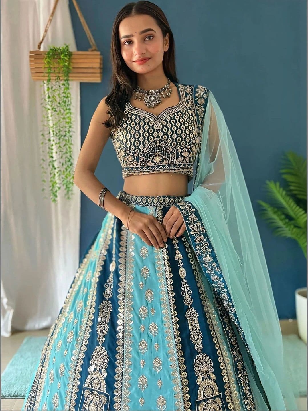 Moda Rapido Embroidered Sequinned Semi-Stitched Lehenga & Unstitched Blouse With Dupatta thumbnail 2