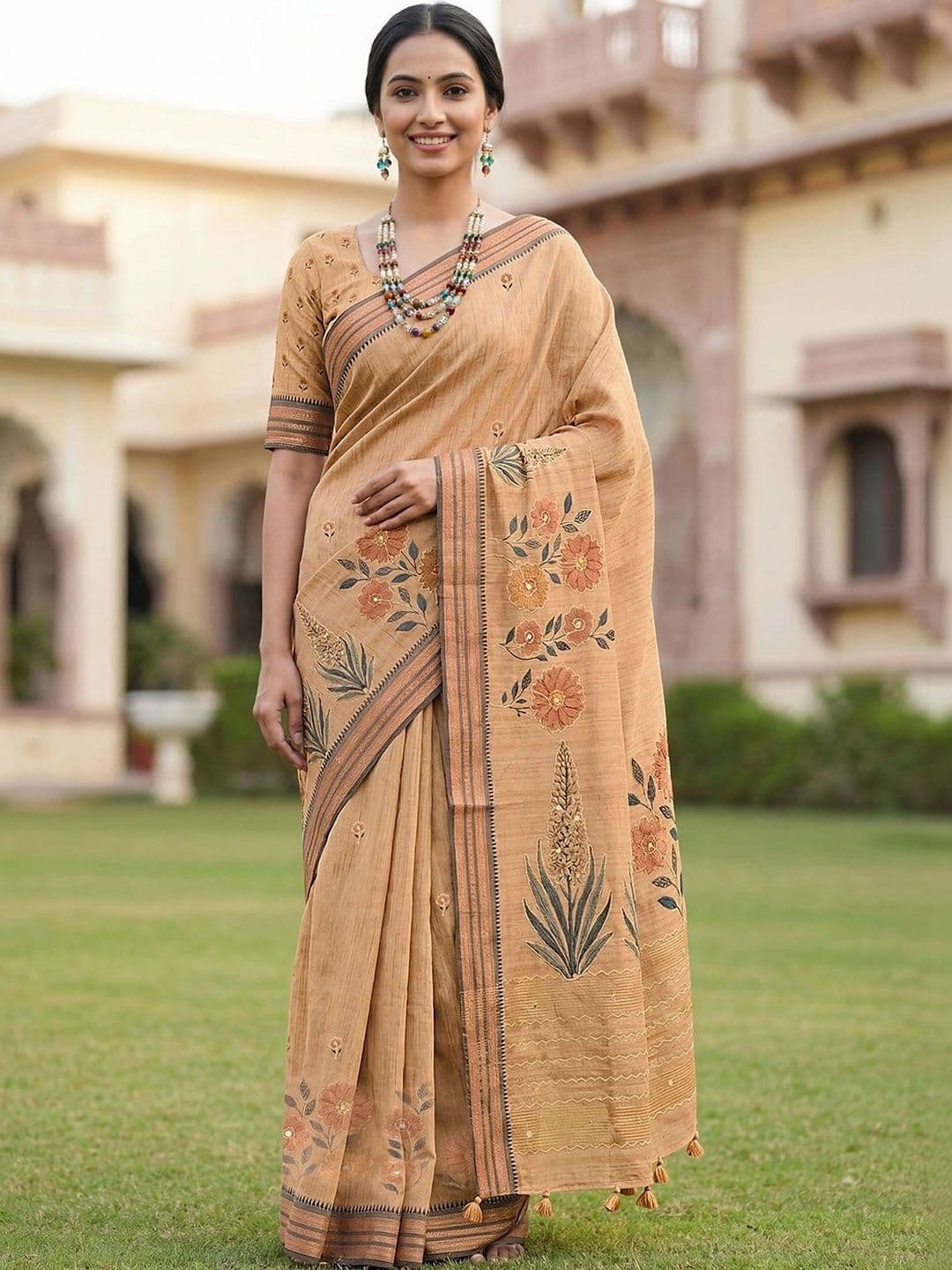 Mitera Floral Aari Work Saree - view 1