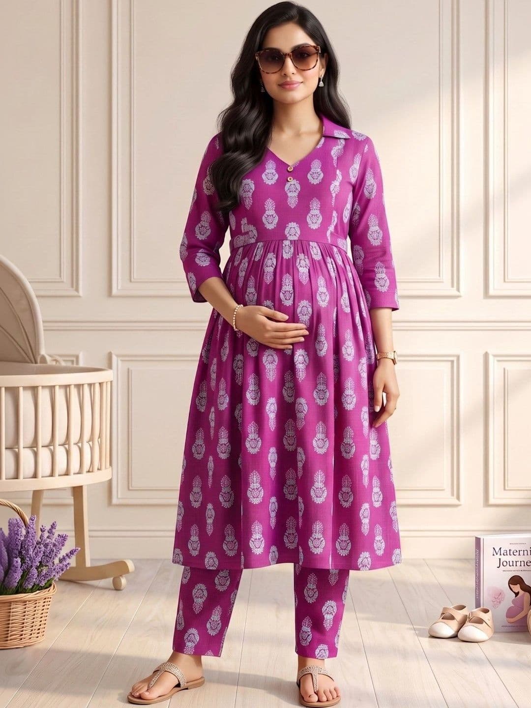 DUMMY SHAPE Women Ethnic Motifs Printed Empire Kurta with Trousers thumbnail 3